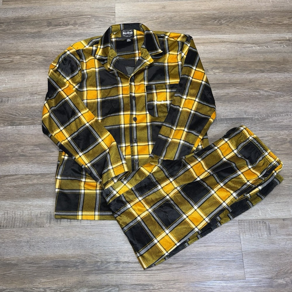 Dogg Supply by Snoop Dogg Mens M 2-Piece Micro-Fleece Pajama Set Black Yellow